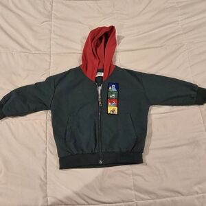 Vintage Kids Green and Red Hoodie with Character Patches